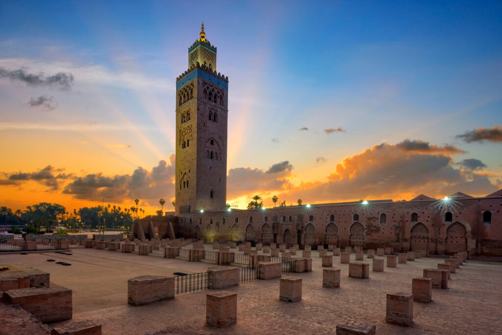 koutoubia mosque in marrakech at sunrise