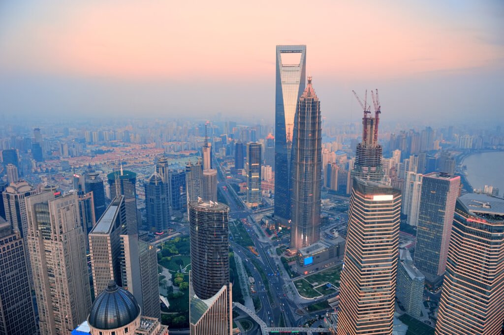 shanghai aerial at sunset